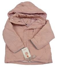 Nové - Světlerůžová šusťáková zateplená bunda s kapucí 