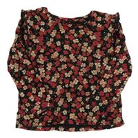 Černo-červené květované triko s volánky C&A