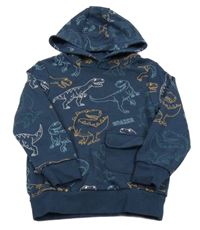 Tmavomodrá mikina s dinosaury a kapucí C&A