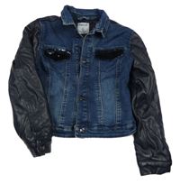 Modro-tmavomodrá crop riflová/koženková bunda Mayoral