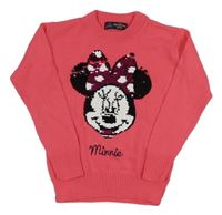 Růžový lehký svetr s Minnie z flitrů 