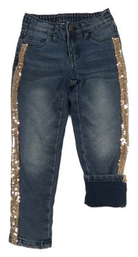 Tmavomodré podšité skinny rifle s pruhem z flitrů Kiki&Koko