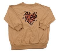 Hnědá lehká mikina se srdcem z flitrů Next