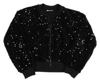 Černá sametová flitrová podšitá crop bunda 