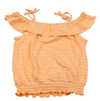 Neonově oranžový vzorovaný crop top s volánkem Yigga