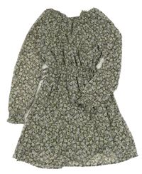 Khaki květované šifonové šaty H&M