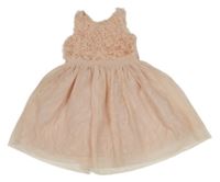 Světlerůžové tylové šaty s 3D kvítky H&M