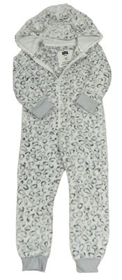 Bílo-šedá vzorovaná chlupatá kombinéza s kapucí F&F