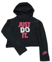 Černá crop mikina s nápisem a kapucí Nike