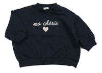 Tmavomodrá mikina s nápisem a srdcem H&M