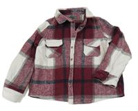 Vínovo-bílo-šedá kostkovaná košilová bunda 