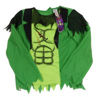 Nové - Kostým - Zeleno-černé triko s tylovými prvky a svaly - Frankenstein