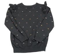 Antracitovo-barevný puntíkatý svetr s volánky Primark