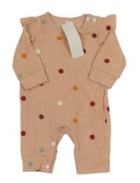 Nové - Růžovo-barevný žebrovaný puntíkatý overal s volánky Shein