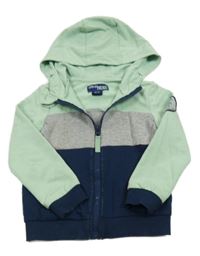 Mintovo-šedo-tmavomodrá propínací mikina s kapucí Pocopiano