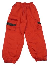 Červené plátěné cargo cuff kalhoty 