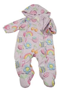 Lila šusťáková zateplená jarní kombinéza s obrázky a kapucí Next