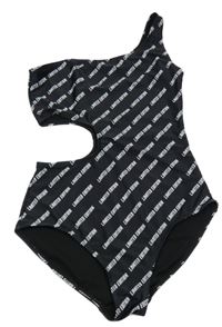 Černé jednodílné plavky s průstřihem a nápisy Matalan