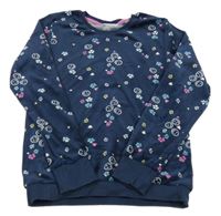 Tmavomodrá květovaná plyšová mikina se smajlíky Kids