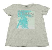 Světlešedé melírované tričko s palmami Page one young