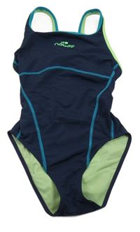 Tmavomodro-zelené jednodílné plavky Nabaiji