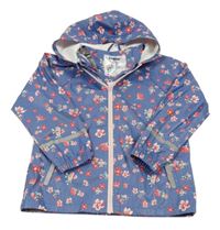 Modro-růžová květovaná voděodolná jarní bunda s kapucí Lupilu