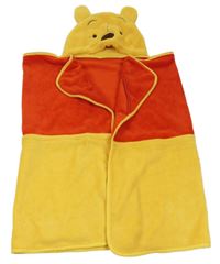 Hořčicovo-červená plyšová zavinovací deka s kapucí - Medvídek Pú 