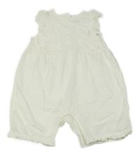 Smetanový kraťasový puntíkatý overal s volánky s madeirou F&F