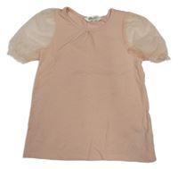 Světlerůžové tričko s tylovými rukávy H&M