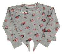 Šedo-růžová květovaná crop mikina s nápisem C&A