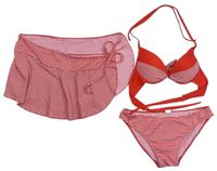 3set - Dámské červeno-bílé pruhované dvoudílné plavky + plavková sukně 