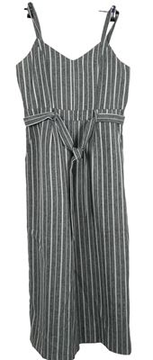 Dámský šedo-bílý pruhovaný kalhotový culottes overal s páskem zn. Apricot