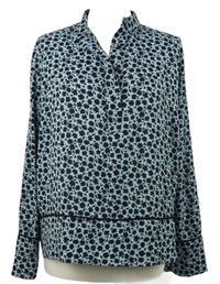 Dámská světlemodro-černá kytičkovaná halenka H&M