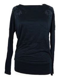 Nové - Dámské tmavomodré triko s květy a kamínky Phase Eight 