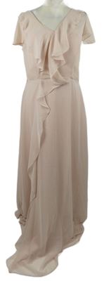 Dámské světlerůžové šifonové společenské dlouhé šaty s volánky Showcase 