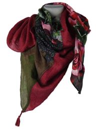 Dámský červeno-zelený květovaný šátek 