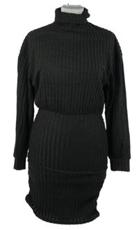 Dámské černé žebrované šaty s rolákem Shein 