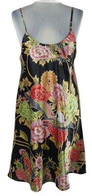 Dámská černo-barevná květovaná saténová noční košile Queentex 