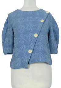 Dámský modrý vzorovaný crop svetr s knoflíčky Zara 