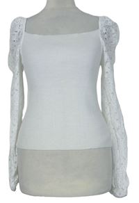 Dámský bílý crop svetr s krajkovými rukávy Primark 