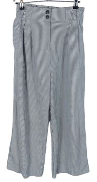 Dámské šedo-bílé proužkované culottes plátěné kalhoty H&M