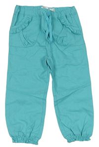 Modré lněné cuff kalhoty M&Co.
