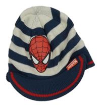 Tmavomodro-bílá pruhovaná čepice se Spider-manem a kšiltem