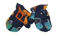 Tmavomodré šusťákové zimní rukavice s auty 