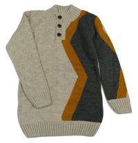 Béžovo-hořčicovo-šedé pletené šaty