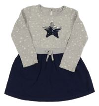 Šedo-tmavomodré šaty s hvězdičkami 