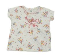 Bílé tričko s květinami a třpytivým nápisem Benetton