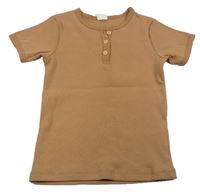 Hnědé žebrované tričko s knoflíčky H&M
