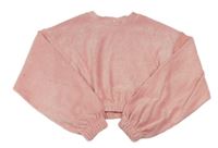 Růžová sametová žebrovaná crop mikina Candy