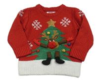 Červeno-bílý svetr se stromkem F&F